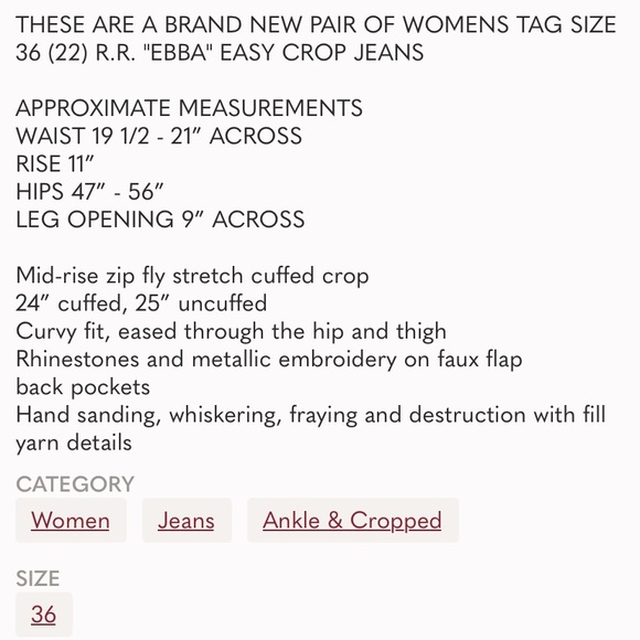 NWT ROCK REVIVAL EBBA EASY CROP JEANS - Picture 14 of 15